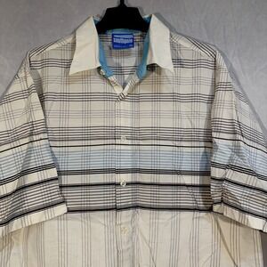 southpole Men's Short Sleeve Button Up Shirt XL White Gray Blue Striped Casual